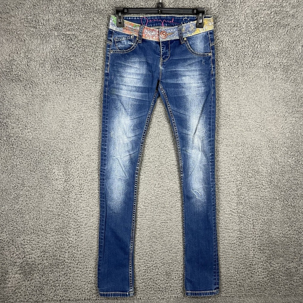 Desigual Jean Womens 26x32 Slim Fit Multicolored Waist Denim Skinny/Tapered RARE
